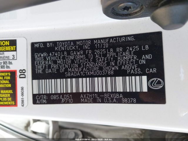 58ADA1C1XMU003788 Lexus ES 300H
