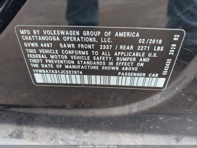 1VWBA7A31JC027874 Volkswagen Passat 2.0t Se
