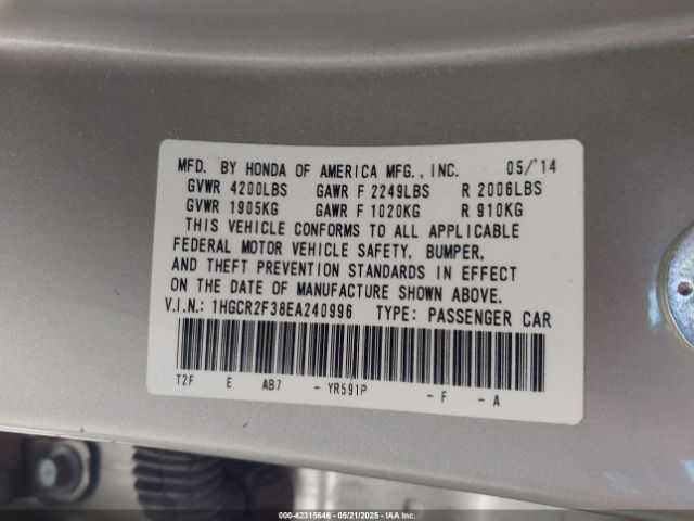 1HGCR2F38EA240996 Honda ACCORD LX