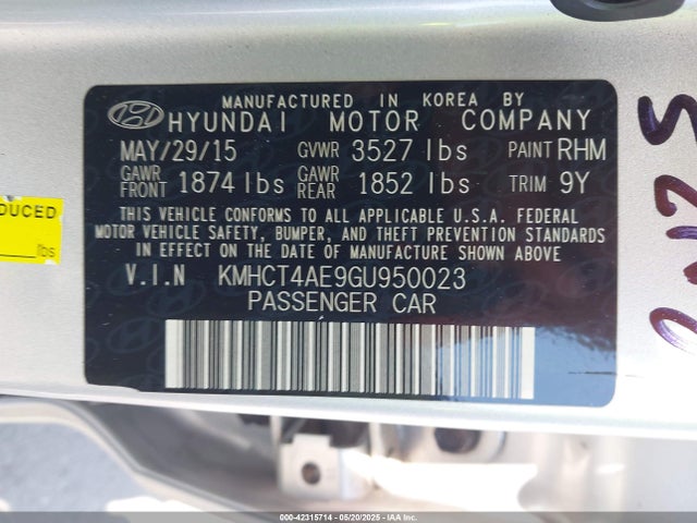 KMHCT4AE9GU950023 Hyundai dohc gdi gamma