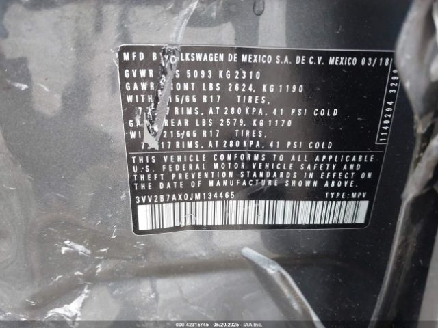 3VV2B7AX0JM134465 Volkswagen Tiguan 2.0t Se/2.0t Sel