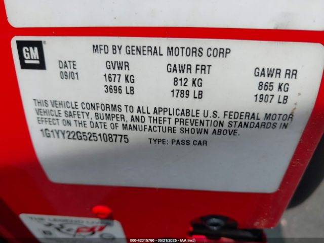 2002 CHEVROLET CORVETTE 1G1YY22G525108775 Photo 8