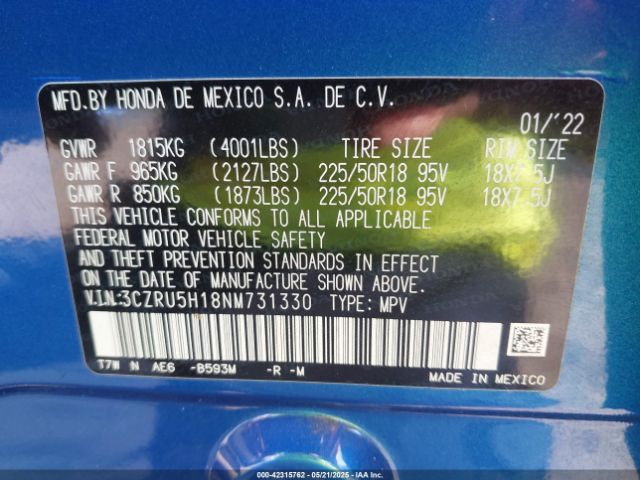 2022 HONDA HR-V 3CZRU5H18NM731330 Photo 8