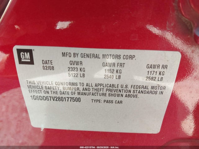 2008 CADILLAC STS 1G6DD67V280177500 Photo 8