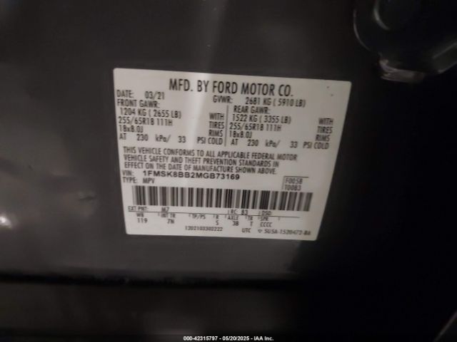 2021 FORD EXPLORER 1FMSK8BB2MGB73169 Photo 8