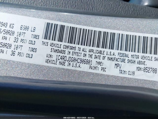 1C4RDJDG0HC906801 Dodge Durango Gt Awd