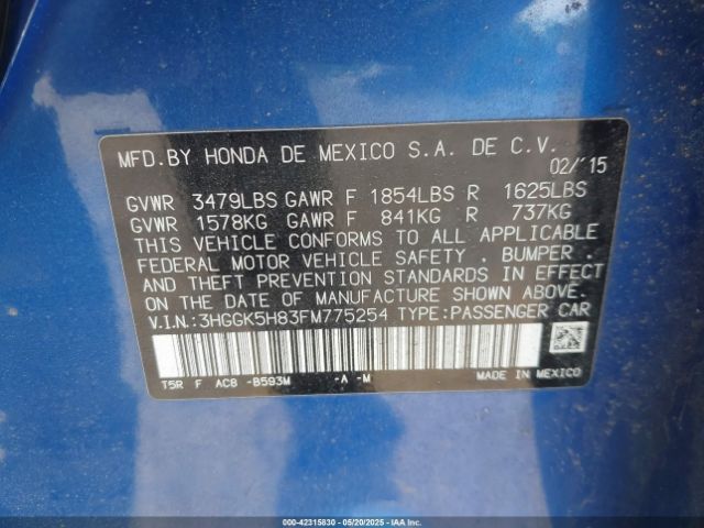 3HGGK5H83FM775254 Honda Fit Ex/ex-l