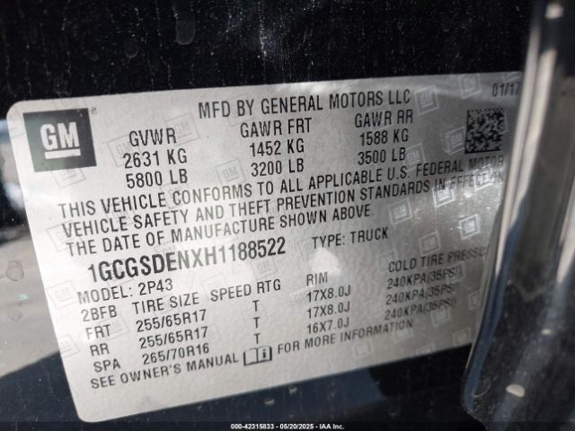 1GCGSDENXH1188522 Chevrolet lg2 - di: direct injection, vvt: variable valve timing, alum, var2, gen2