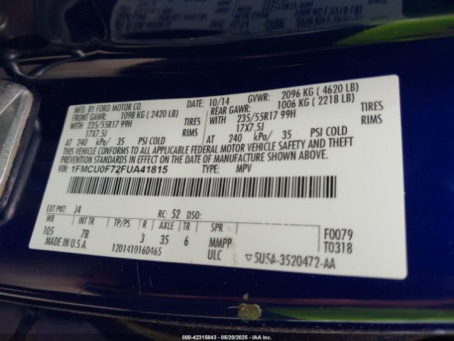 1FMCU0F72FUA41815 Ford ESCAPE S