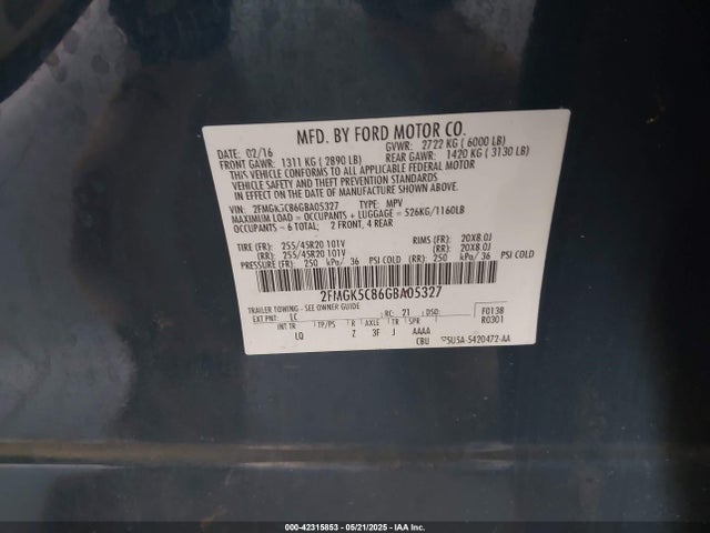 Ford FLEX SEL 2016 2FMGK5C86GBA05327 Image 9