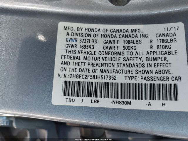 2HGFC2F58JH517352 Honda Civic Lx