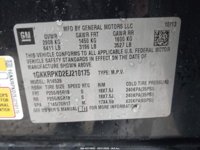 1GKKRPKD2EJ210175 GMC Acadia Sle-2