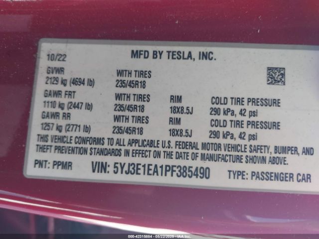 2023 TESLA MODEL 3 5YJ3E1EA1PF385490 Photo 8