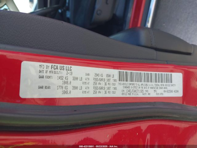 1C4RDJFGXKC711325 Dodge Durango Pursuit Awd