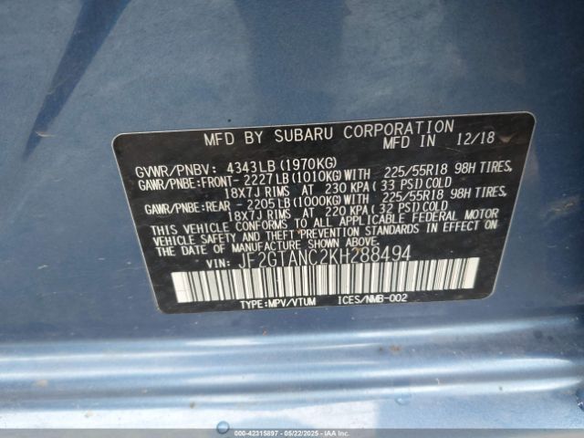 JF2GTANC2KH288494 Subaru Crosstrek 2.0i Limited