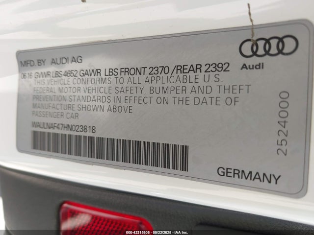 2017 AUDI A4 WAULNAF47HN023818 Photo 8