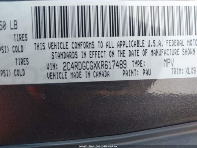 2019 DODGE GRAND CARAVAN 2C4RDGCGXKR617489 Photo 8