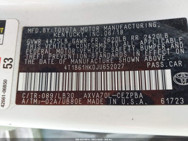 4T1B61HK0JU652027 Toyota a25a-fks