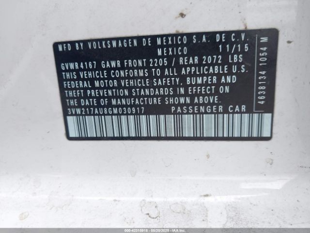 2016 VOLKSWAGEN GOLF 3VW217AU8GM030917 Photo 8