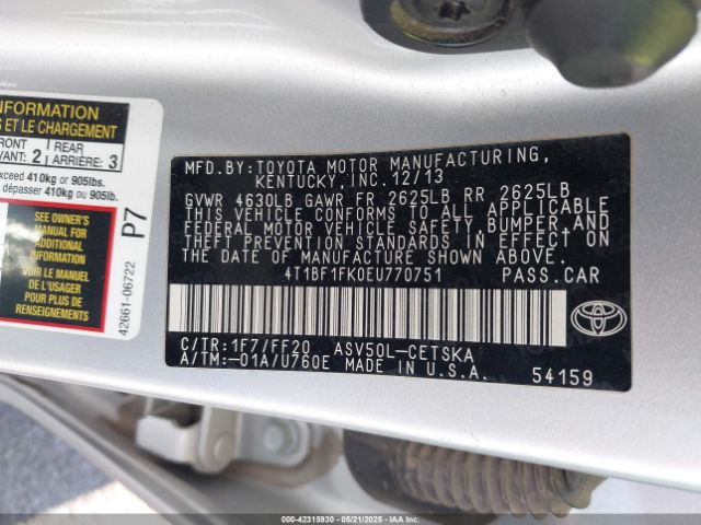4T1BF1FK0EU770751 Toyota CAMRY SE