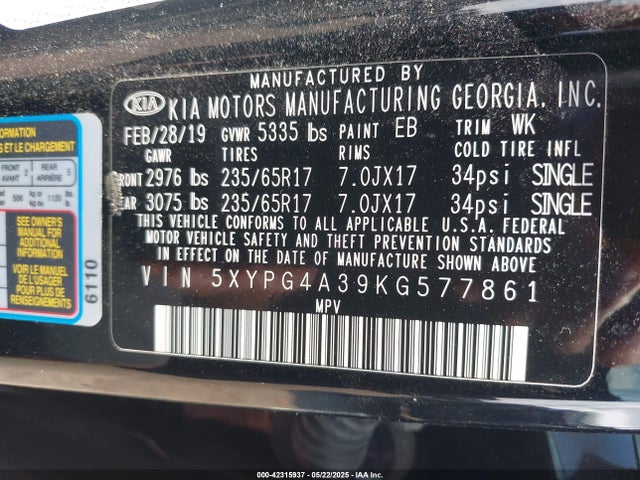 5XYPG4A39KG577861 KIA gdi theta-ii
