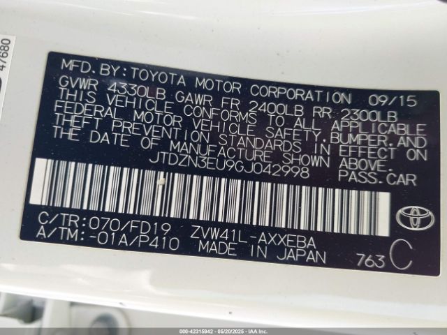 JTDZN3EU9GJ042998 Toyota Prius V Two