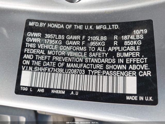 2020 HONDA CIVIC SHHFK7H39LU208703 Photo 8