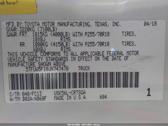 5TFUW5F18JX747478 Toyota 3ur-fbe