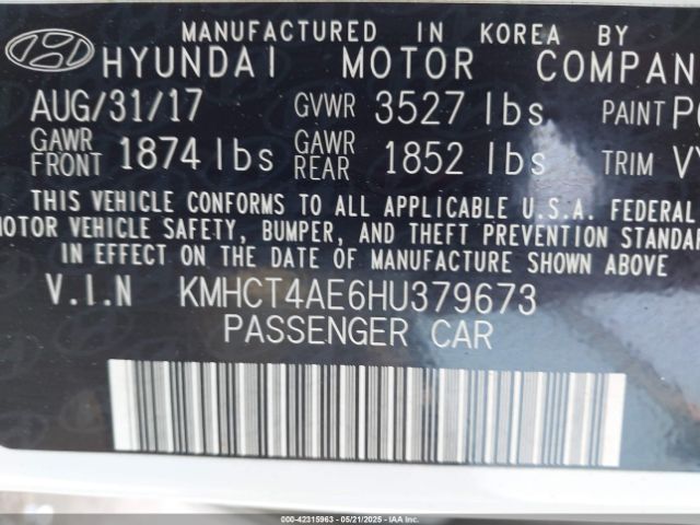 KMHCT4AE6HU379673 Hyundai Accent Value Edition