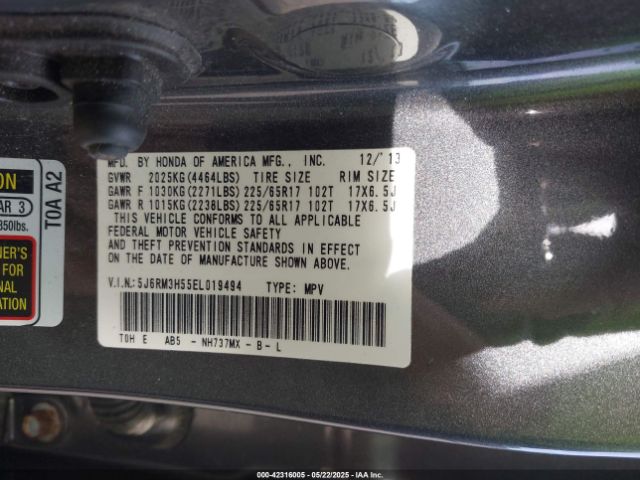 5J6RM3H55EL019494 Honda CR-V EX
