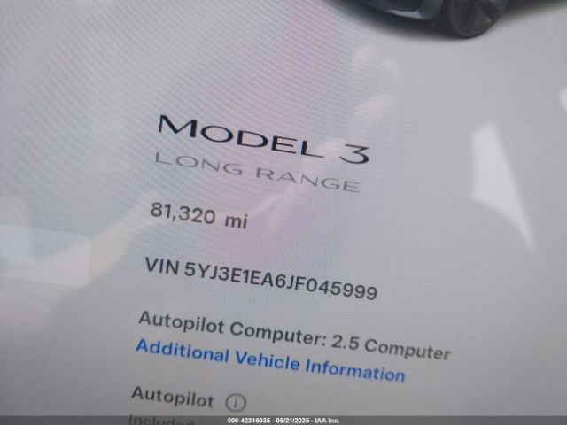 5YJ3E1EA6JF045999 Tesla Model 3 Long Range/mid Range