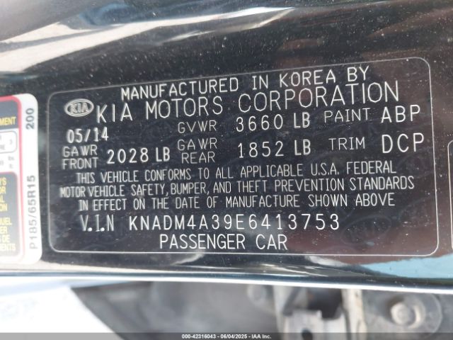 KNADM4A39E6413753 KIA RIO LX