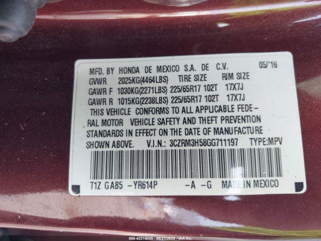 3CZRM3H58GG711197 Honda CR-V EX