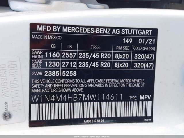 W1N4M4HB7MW114611 Mercedes-Benz Glb 250 4matic