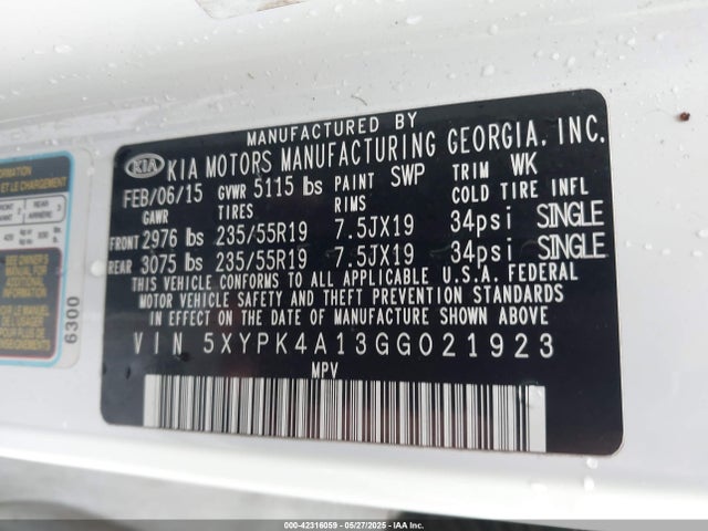 5XYPK4A13GG021923 KIA dohc t-gdi theta ii