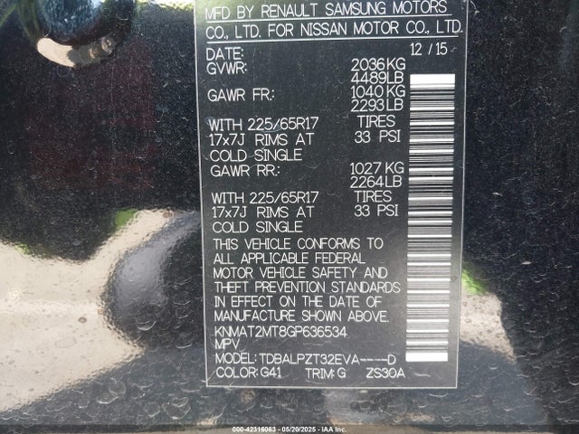 KNMAT2MT8GP636534 Nissan ROGUE S