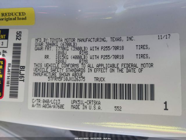5TFRM5F10JX126375 Toyota Tundra Sr 4.6l V8
