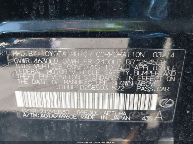 JTHBF1D25E5031522 Lexus IS 250