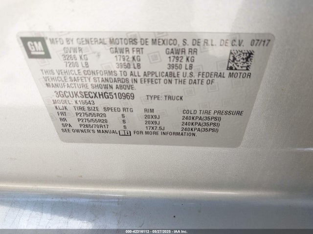 3GCUKSECXHG510969 Chevrolet l83 - sidi: spark ignited direct injection, vvt: variable valve timing, afm, e85 max, alum