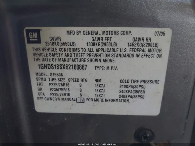 2006 CHEVROLET TRAILBLAZER 1GNDS13SX62100867 Photo 8