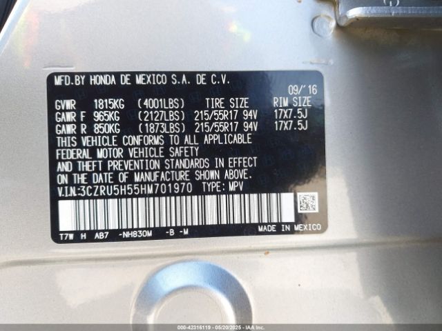 3CZRU5H55HM701970 Honda HR-V EX