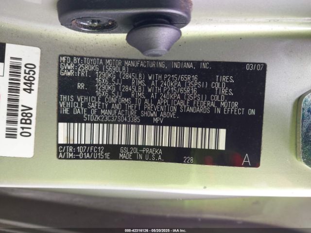 2007 TOYOTA SIENNA 5TDZK23C37S043385 Photo 8