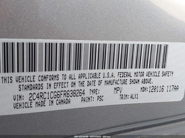 2C4RC1CG6FR638264 Chrysler 2015