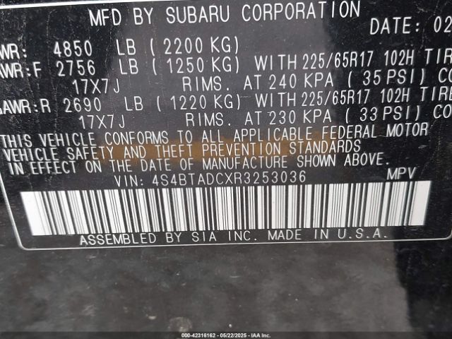 4S4BTADCXR3253036 Subaru Outback Premium