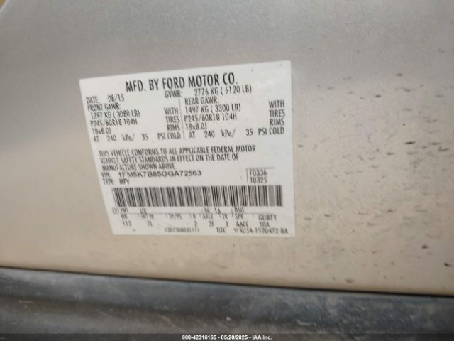 1FM5K7B85GGA72563 Ford Explorer
