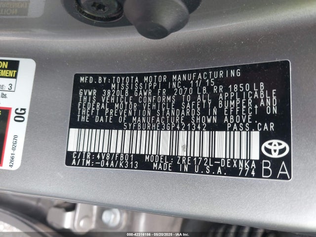 5YFBURHE3GP421342 Toyota COROLLA LE