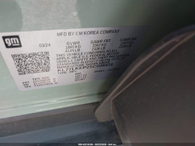 KL77LKEP2SC008428 Chevrolet lbp