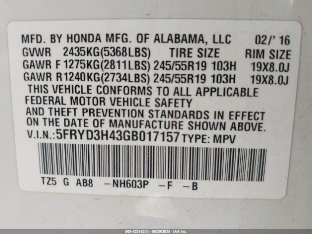 2016 ACURA MDX 5FRYD3H43GB017157 Photo 8