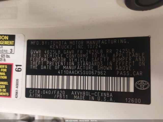 2025 TOYOTA CAMRY 4T1DAACK5SU067962 Photo 8