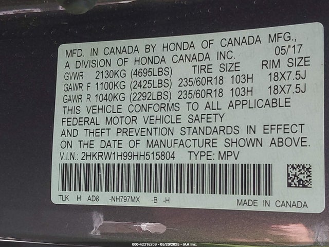 2HKRW1H99HH515804 Honda l15be
